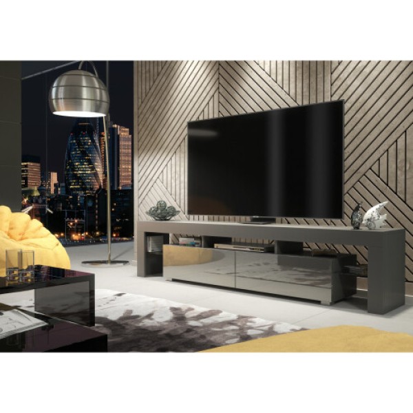 200 cm TV Stand – Dark Gray High Gloss Doors